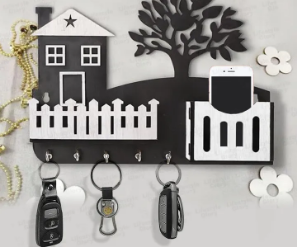 Wooden Home Tree Mobile and Keys Holder